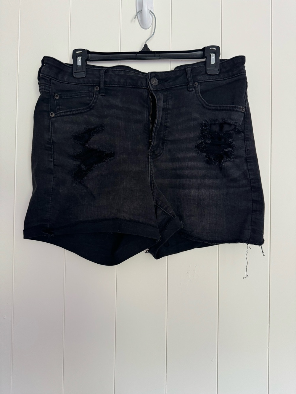 American Eagle Outfitters Black Distressed High-Rise Jean Shorts